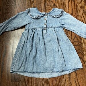 Oversized collared denim dress long sleeved size 2-3 years